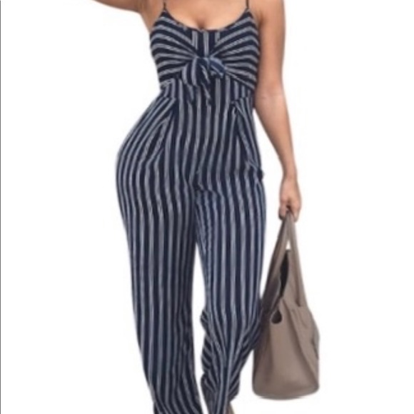 🔥🔥Navy and White Striped Jumpsuit🔥🔥 - Picture 1 of 4